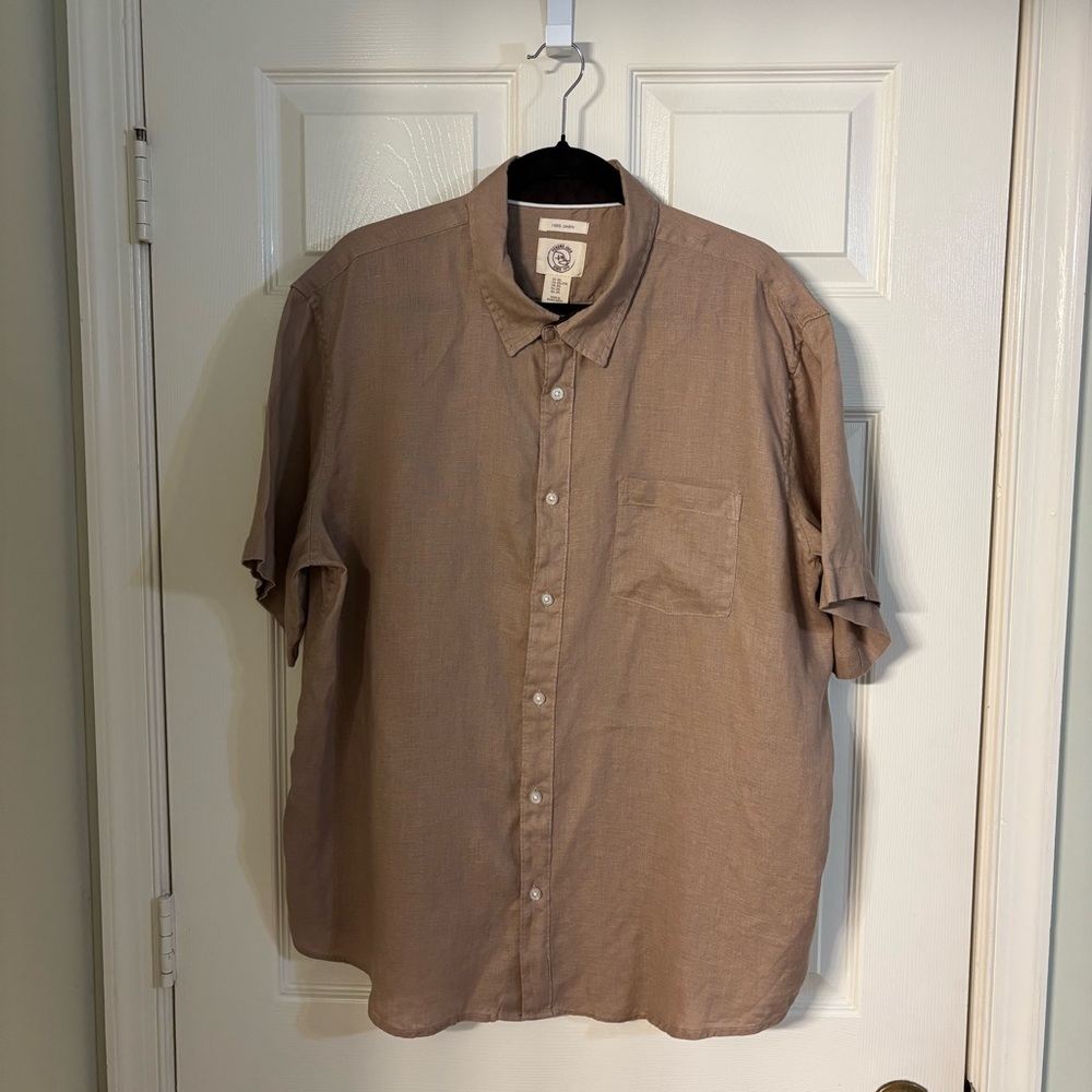 Panama Jack 100% Linen Tan Casual Button Down Shirt, Size 2XL